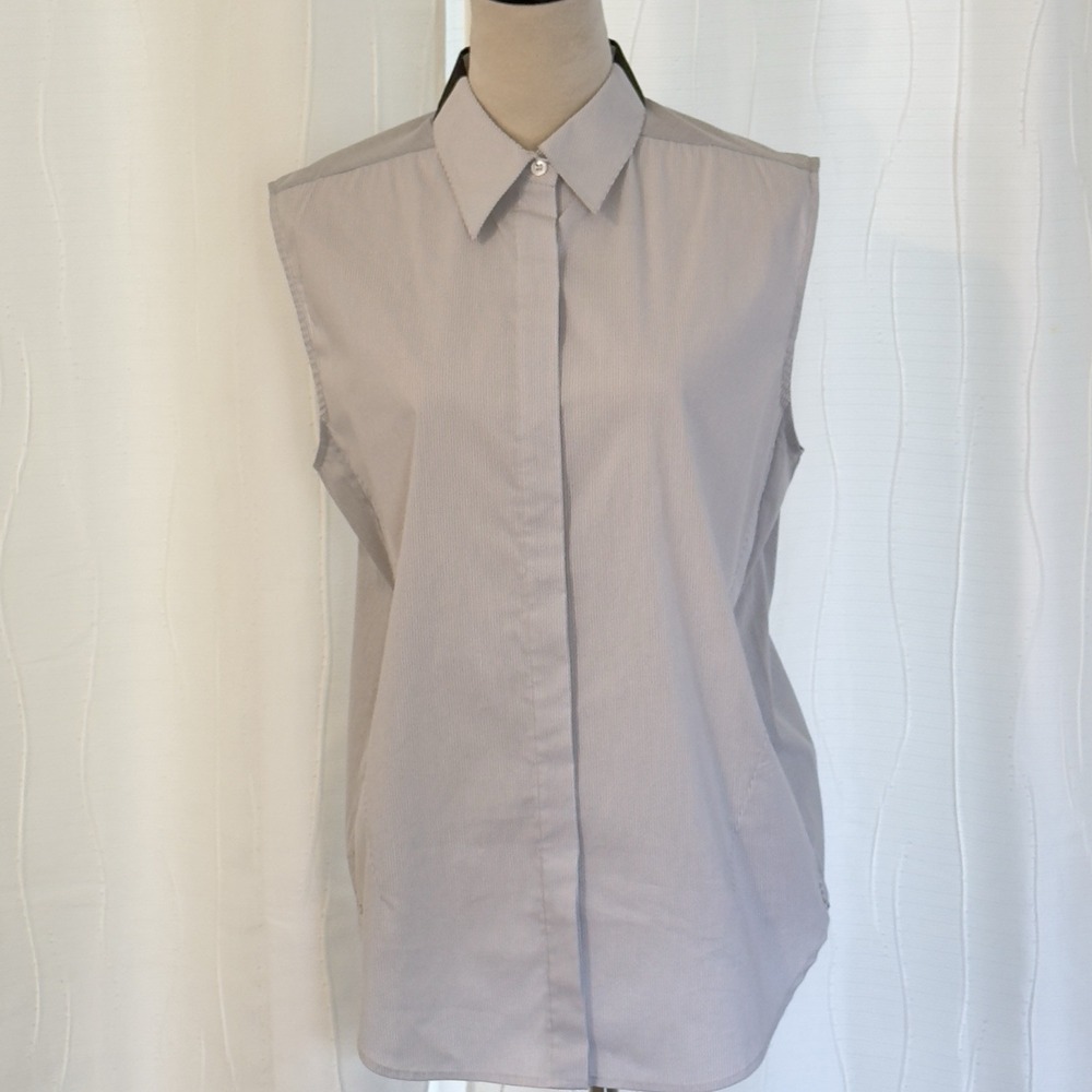 3.1 Phillip Lim Sz 8 White Black Shadow Sleeveless Shirt Button Front Blouse Top